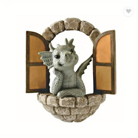 Resin Wall Hanging Dragon Looking out a Window Sculpture