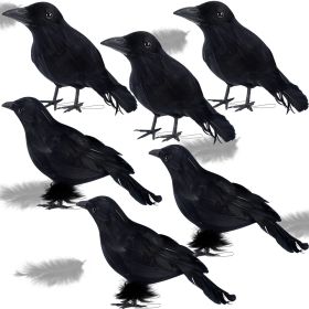 6 Pack Halloween Black Feathered Crows