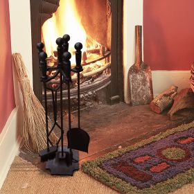 Black 5 Pcs Iron Fireplace Tools Set With Holder