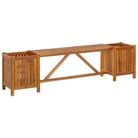 Solid Acacia Wood Patio Bench with 2 Planters 59.1"x11.8"x15.7"