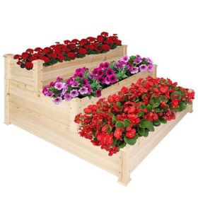 Bosonshop 3 Tier Solid Fir Wood Raised Garden Planter Box