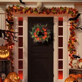 Autumn Wreath with Pumpkin, Leaves, Berries and Flowers