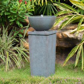 35.5" Polyresin Gray Zen Bowl Water Fountain / Bird Feeder