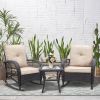 3 Pieces Wicker Rocker Patio Bistro Set with Glass Top Side Top