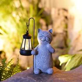 Cat Figurine Statue with Solar Lantern Light