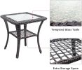 3 Pieces Wicker Rocker Patio Bistro Set with Glass Top Side Top